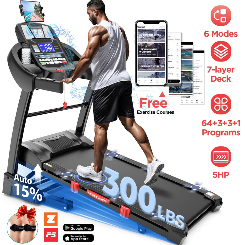 WNANEEZ Foldable Treadmill with Auto Incline, 300LB Capacity, 4.5HP&10MPH Speed, Smart APP Control, 64+3+3+1 Programs, Equipment for Running Walking Jogging