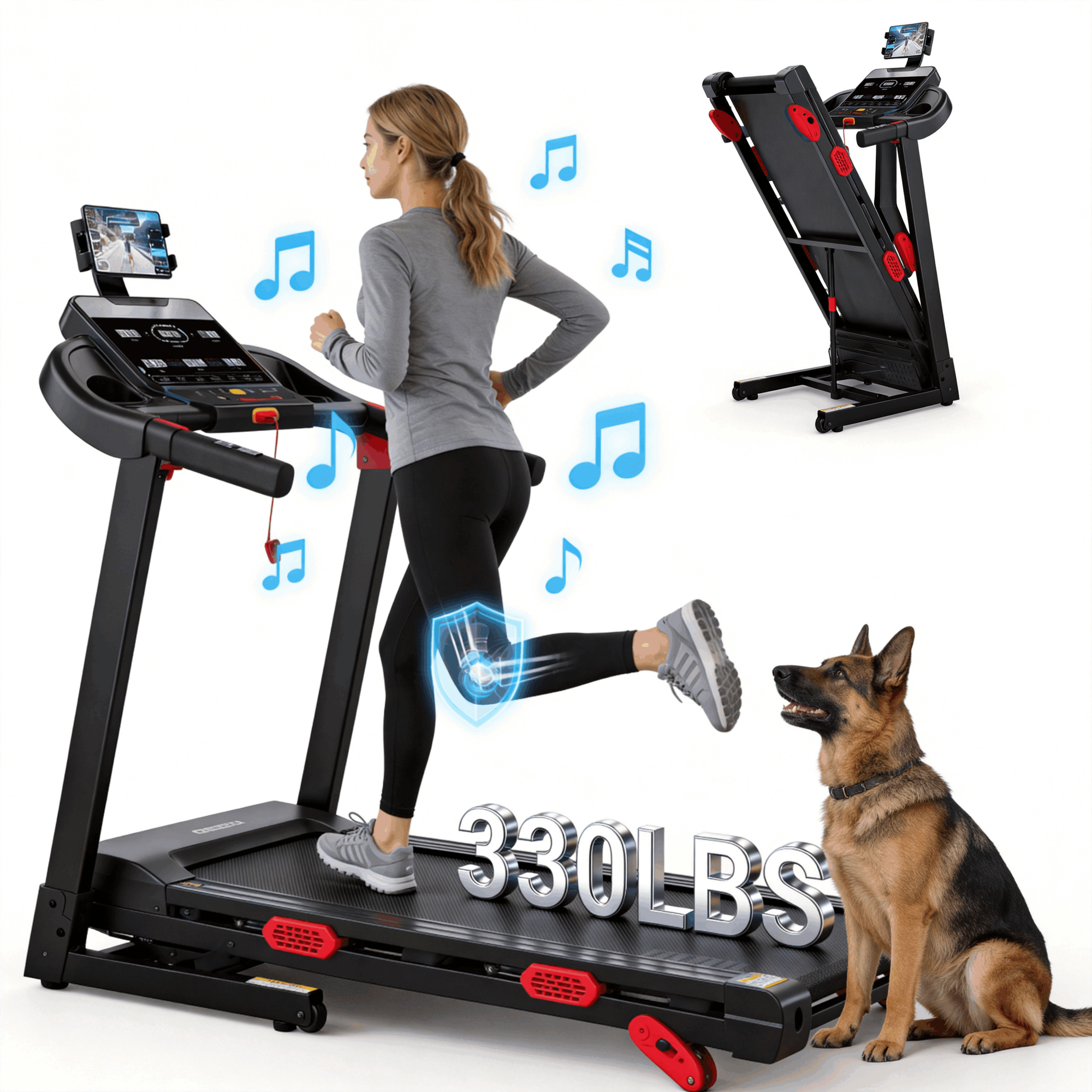 WNANEEZ Foldable Treadmills for Home, Quiet Treadmill with 10% Incline & APP Control, Electric exercise Treadmill for small space, 300-330lbs Weight Capacity, Walking, Jogging, Running for Home Office,