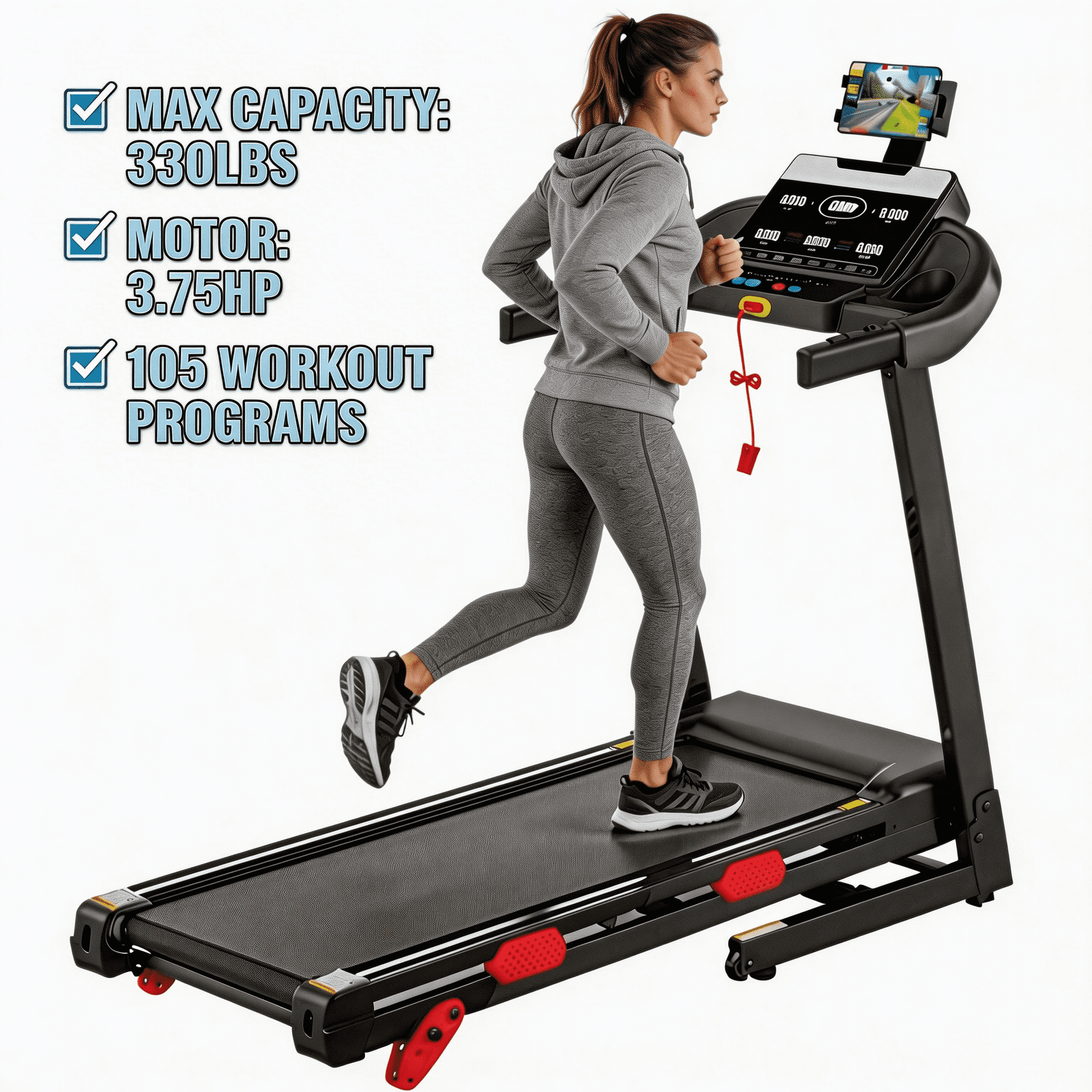 AQUGOKS Folding Electric Treadmill for Home, 9MPH 3.75HP Portable Treadmill w/ 10% Incline for Running Walking Exercise, 330lbs Capacity, APP Control, 105 Programs, Treadmill for Home