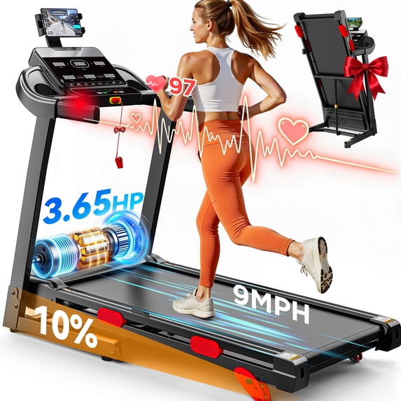 AQUGOKS Folding Electric Treadmill for Home, 9MPH 3.65HP Portable Treadmill w/ 10% Incline for Running Walking Exercise, 330lbs Capacity, APP Control, 105 Programs, Treadmill for Home