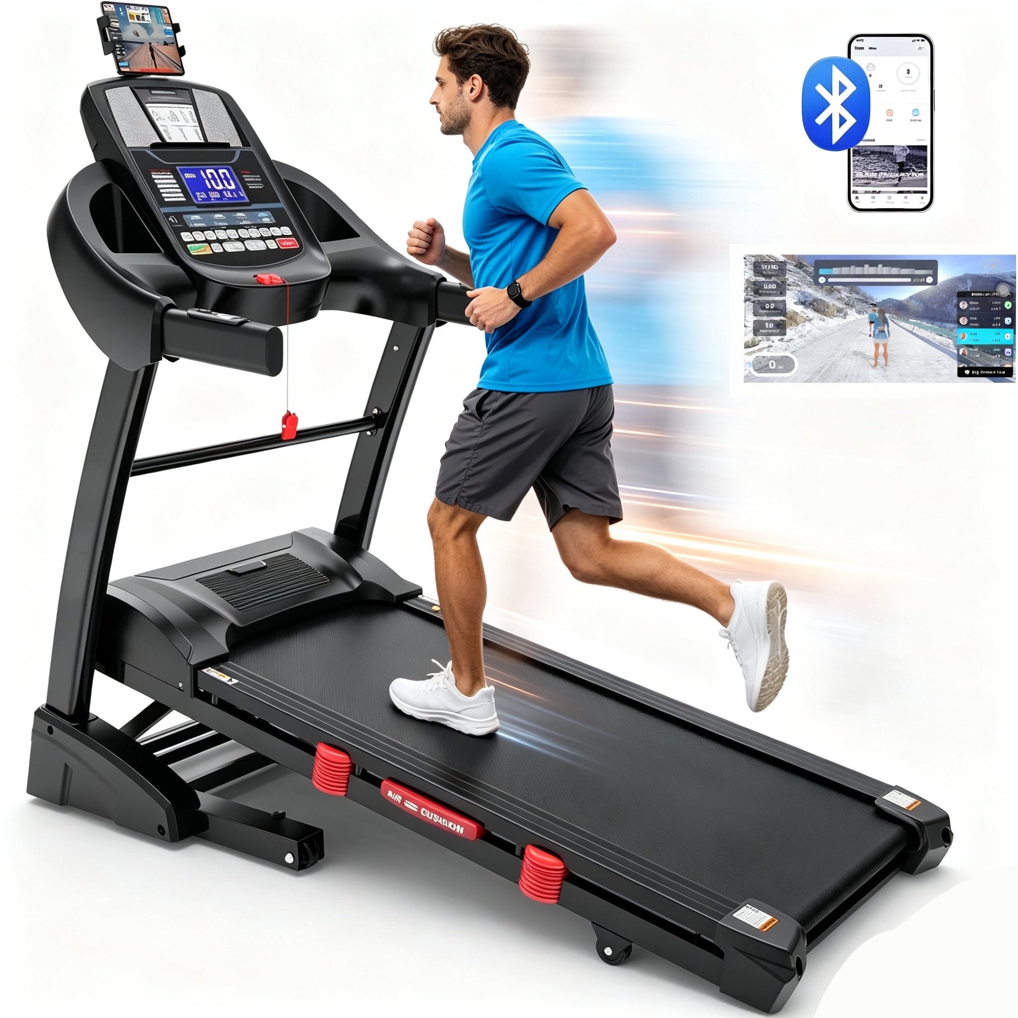 AQUGOKS Folding Treadmill with 20% Incline Workouts, 5.15HP Portable Treadmills for Home with Handle, Foldable Treadmills for Home and Office, 400 Lbs Weight Capacity,Walking Jogging Running Exercise Machine