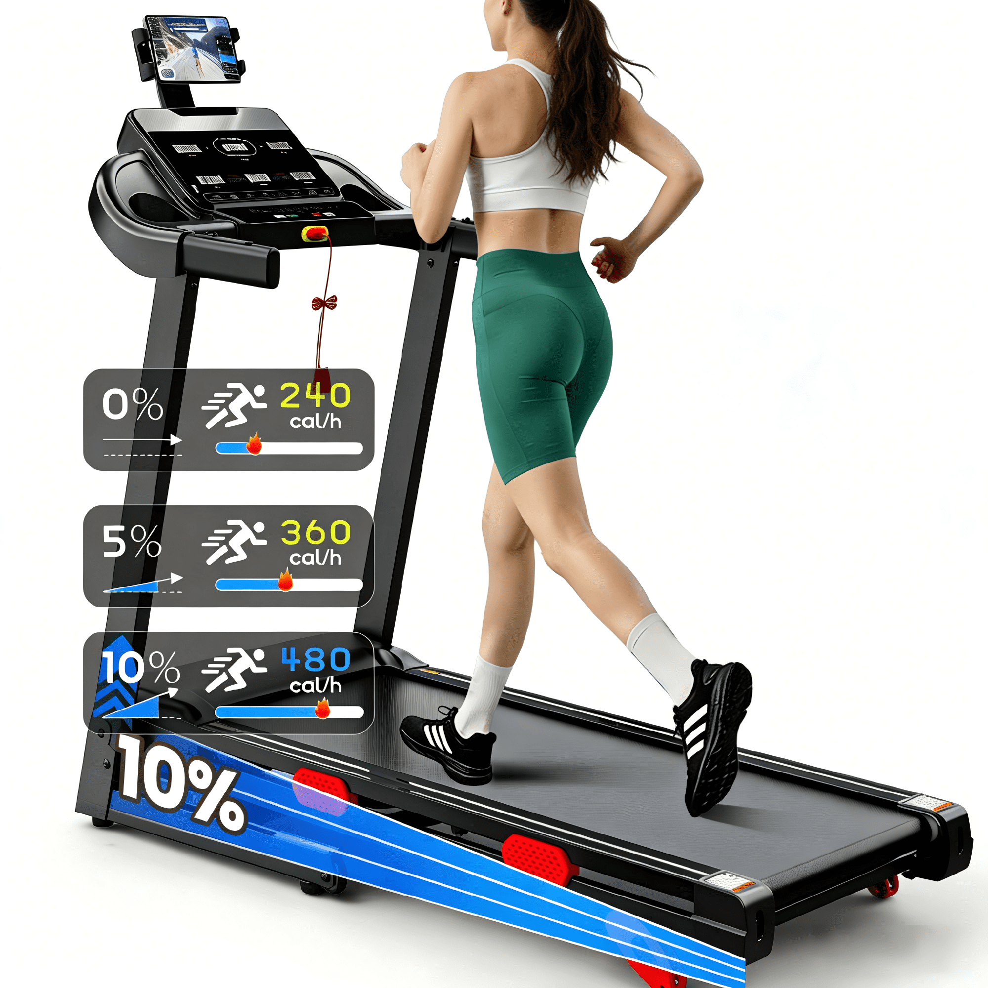 WNANEEZ Folding Treadmill with 3.75HP Powerful Motor, 10% Manual Incline Electric Running Machine with Smart App Control, Extra Wide Running Belt & 6-Layer Shock Absorption, 320lbs Capacity