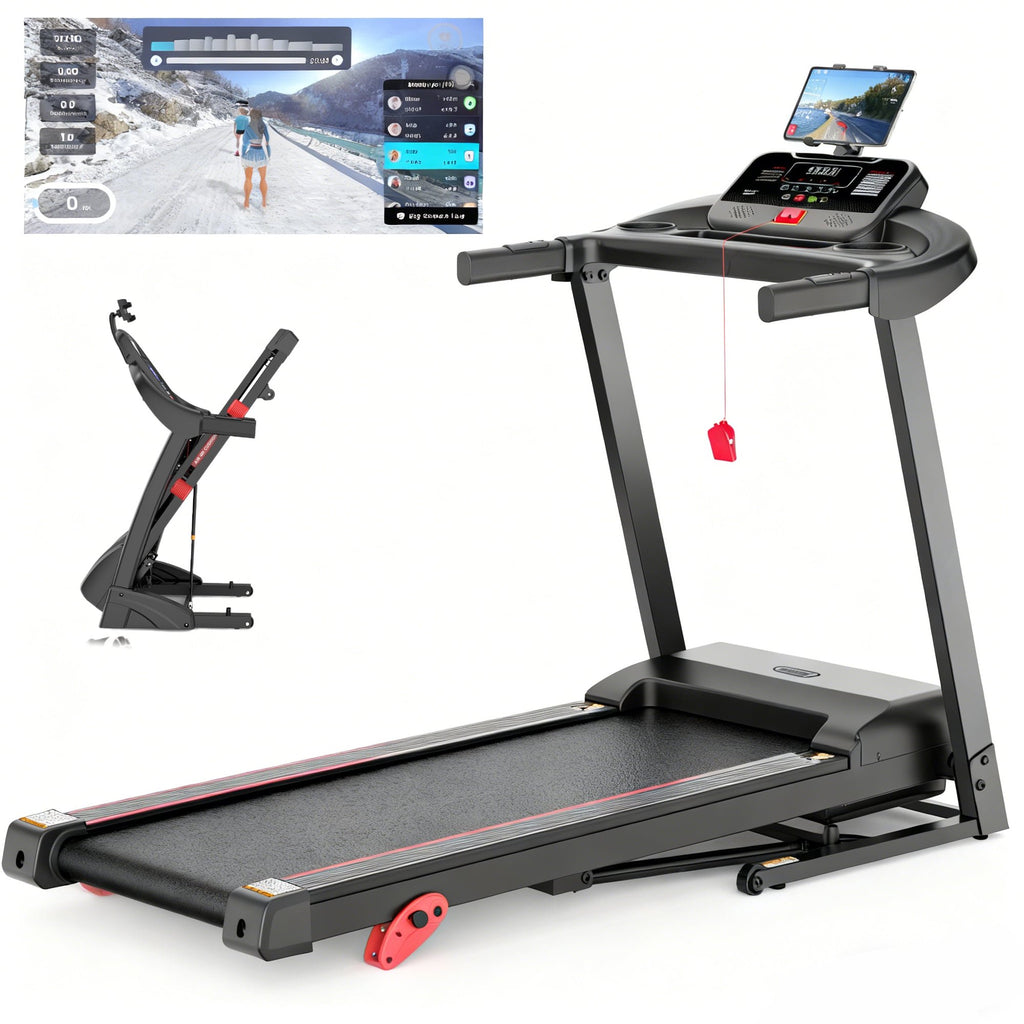 MAJUNES Folding Treadmill 300LBS with 3-level Incline for Home/Office, 3HP Portable Treadmill with Bluetooth, App Control & Free Courses, 64 Program, LED Display, Running Jogging Walking Exercise Machine