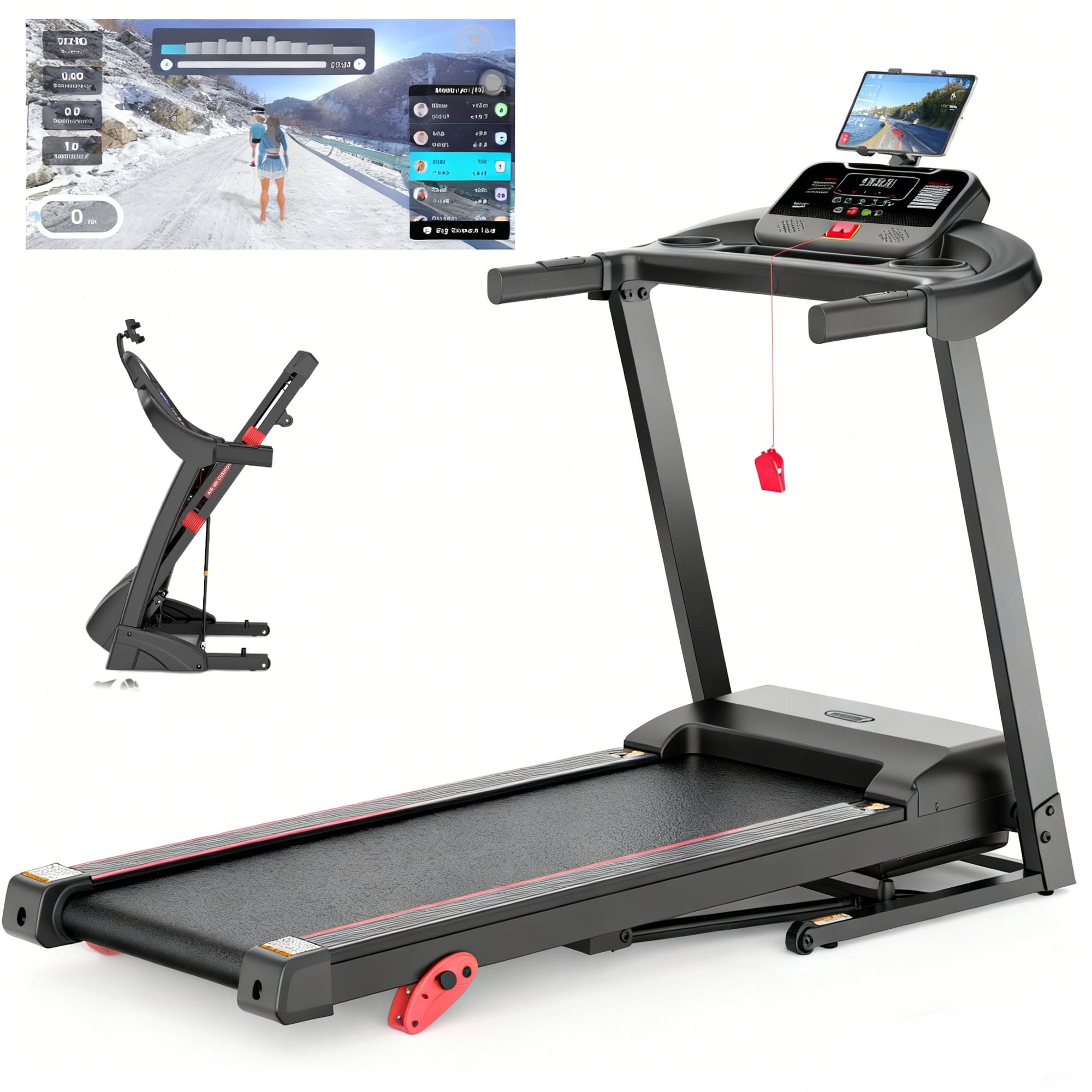 MAJUNES Folding Treadmill 300LBS with 3-level Incline for Home/Office, 3HP Portable Treadmill with Bluetooth, App Control & Free Courses, 64 Program, LED Display, Running Jogging Walking Exercise Machine