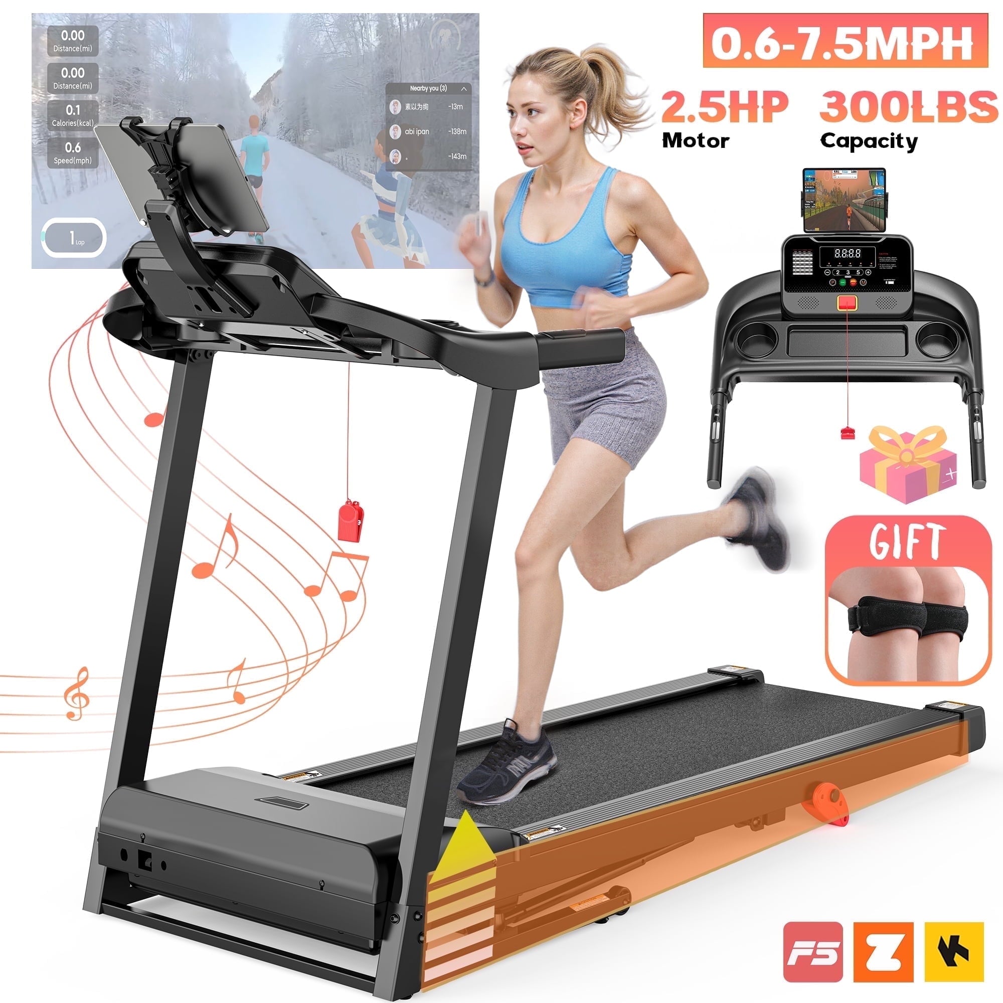 MAJUNES Folding Treadmill 300lbs Capacity, 6% Incline Treadmill with App Control, Electric Treadmill for Home Use, Free Fit Course, 64+3+3+1Programs, Shock Absorption, Home&Office