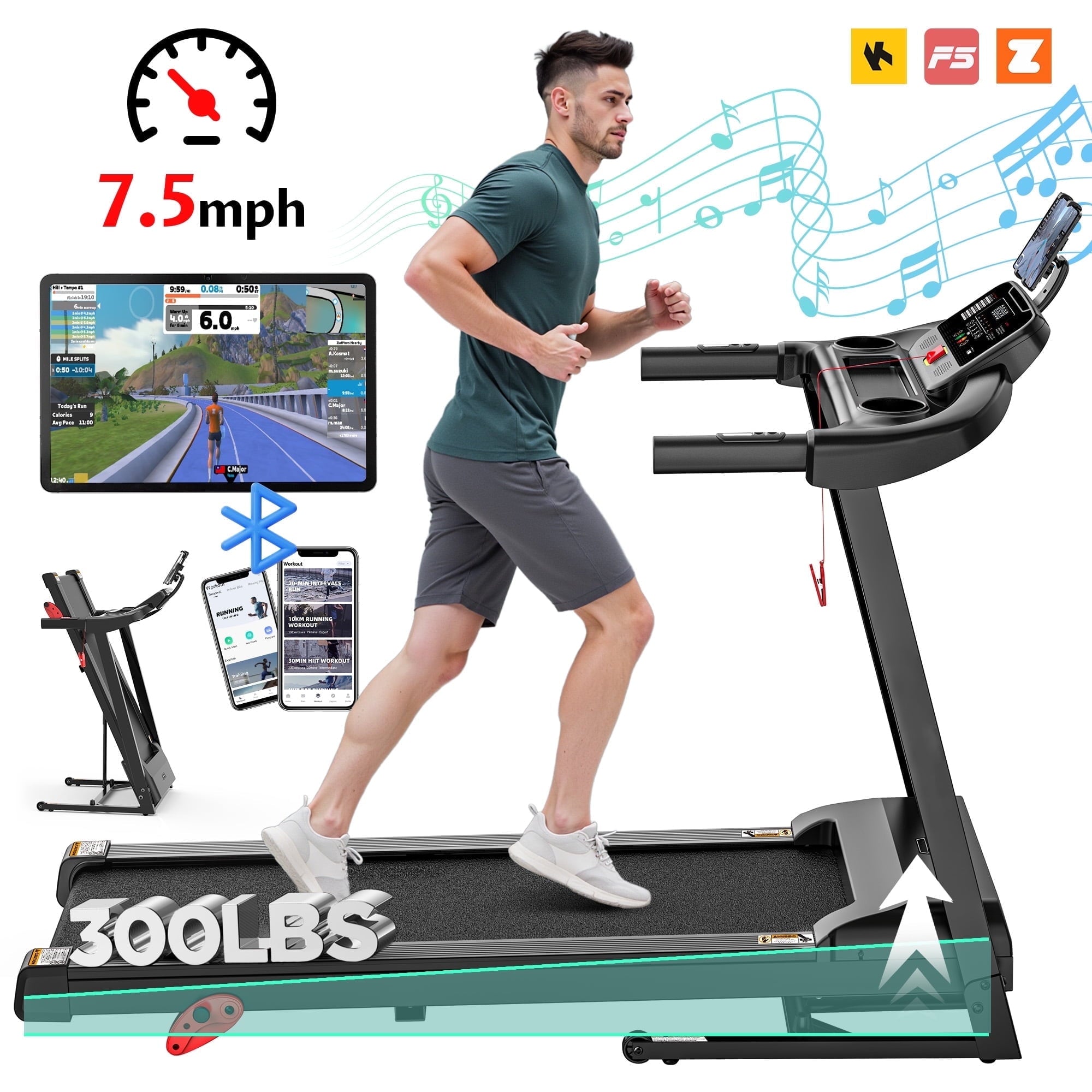 FaayFian Folding Treadmill 300lbs Capacity for Home Gym, 2.75HP Silent Brushless Motor, Home Exercise Treadmill, Free APP Control, 64+3+3+1 Preset Programs, 3 Manual Levels