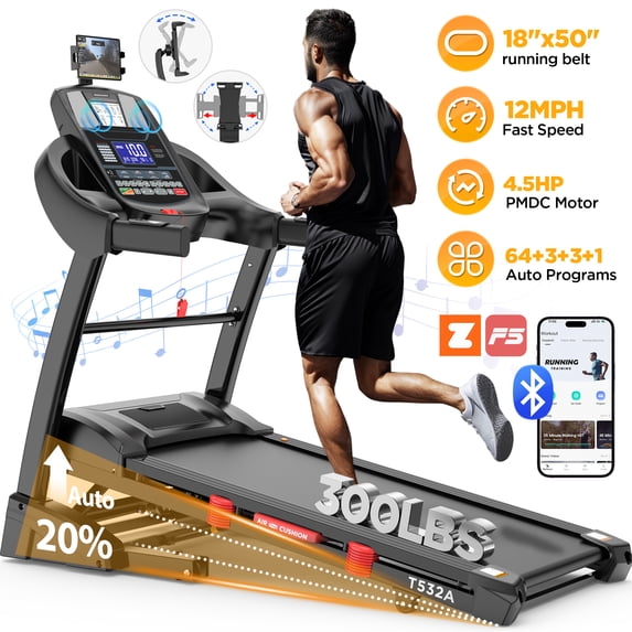 WNANEEZ Treadmill 300 lb Capacity, 4.5 HP Folding Treadmill with Incline, Treadmills for Home, Electric Walking Exercise Machine Running Treadmill for Home Gym