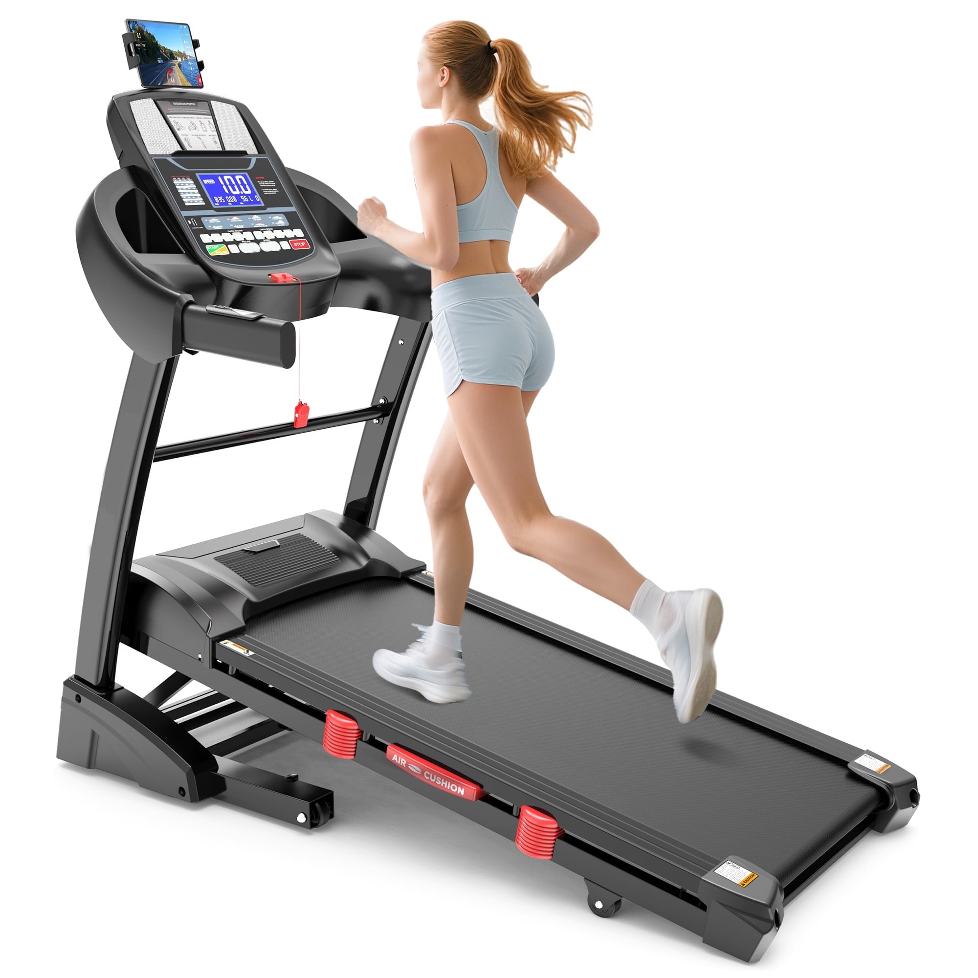 Campmoy Folding Treadmill with 4.68HP Motor, 15% Auto Incline, 10 MPH Max Speed, 300 lbs Capacity, Bluetooth Speakers, LCD Display, FitShow APP Compatible, Home Gym Running Machine