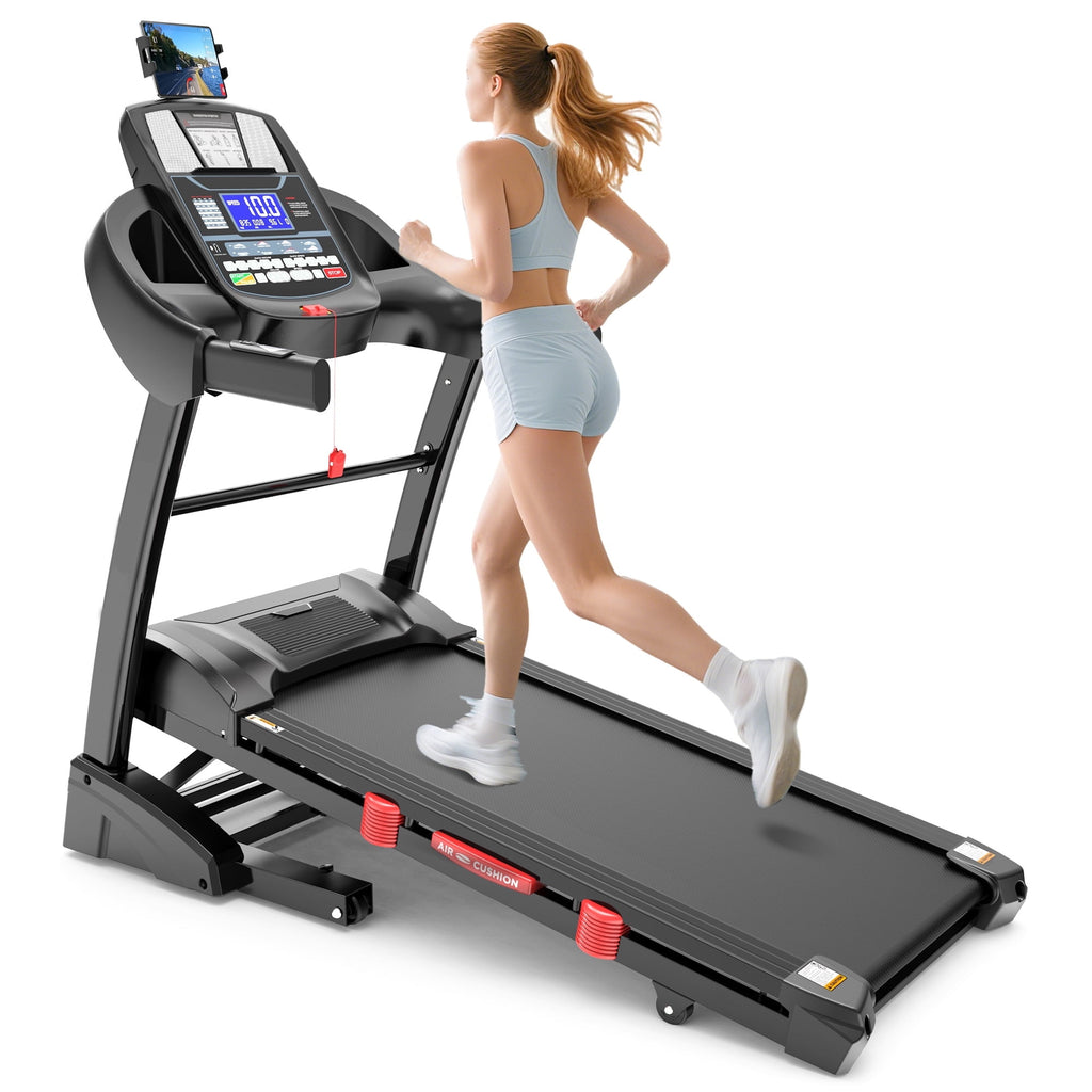 Campmoy Folding Treadmill with 4.68HP Motor, 15% Auto Incline, 10 MPH Max Speed, 300 lbs Capacity, Bluetooth Speakers, LCD Display, FitShow APP Compatible, Home Gym Running Machine