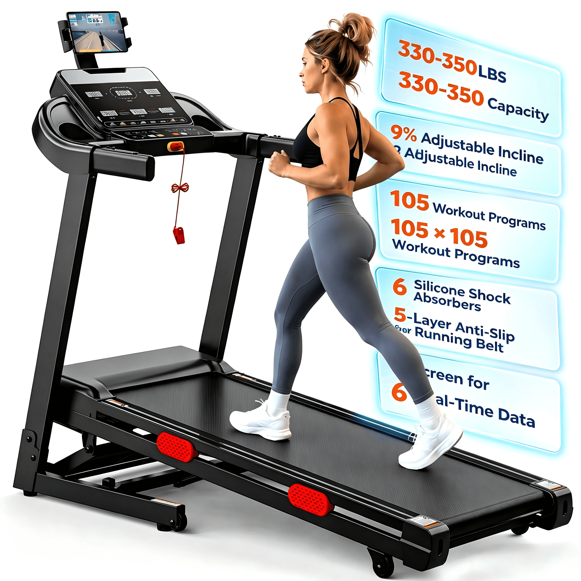 AQUGOKS Folding Treadmill for Home, 3.8 HP Incline Treadmill with 330 LBS Capacity, Compact Treadmill with 105 Workout Programs, Bluetooth Speakers, Quiet Motor, Walking Running Machine