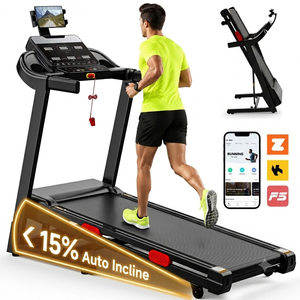 AQUGOKS Folding Treadmill for Home, 3.9HP Brushless Motor, 0.6-9 MPH, 15% Auto Incline, 105 Programs, 350 lbs Capacity, 17.1" x 42.5" Running Belt, Portable Walking Jogging Running Machine