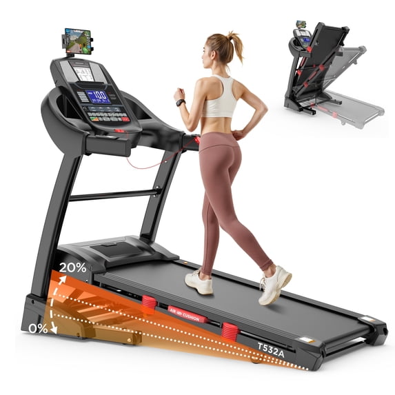 Qvamodo Folding Treadmill for Home with 5.0HP Motor, 12MPH Speed, treadmill with 20% Auto Incline, 400lbs Capacity, Bluetooth Connectivity, LCD Display, 71Programs