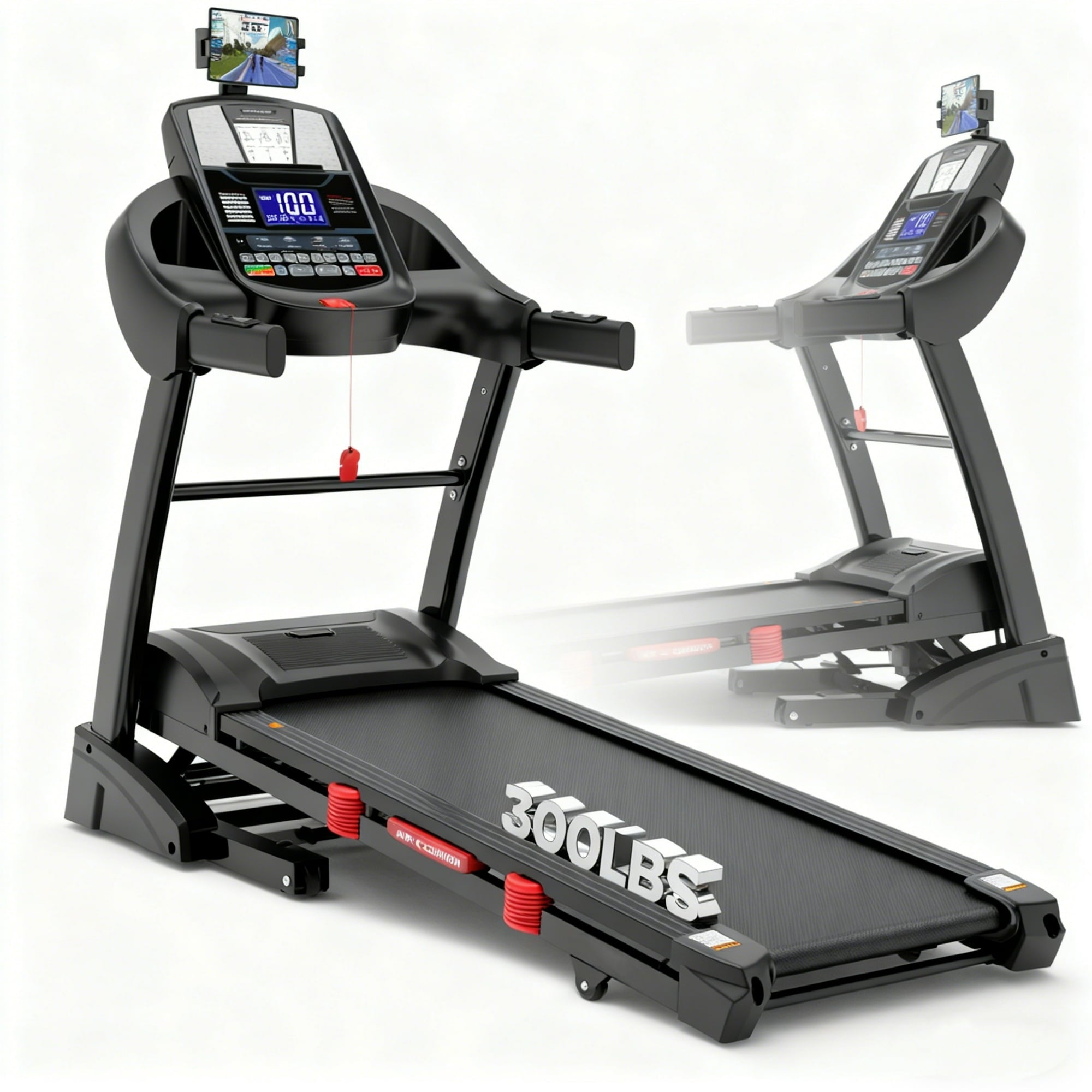 WNANEEZ Folding Treadmill for Home with 4.5HP Motor, 15% Adjustable Incline, APP Control, 71 Programs, LCD Display, 300 lbs Capacity, Bluetooth Speakers, Running Walking Jogging, Knee Straps Gift