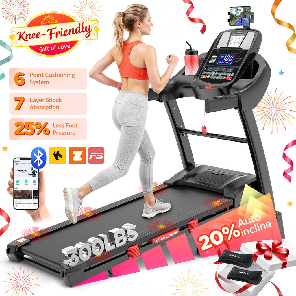 WNANEEZ Folding Treadmill for Home with 4.75HP Motor, 20% Adjustable Incline, APP Control, 71 Programs, LCD Display, 300 lbs Capacity, Bluetooth Speakers, Running Walking Jogging, Knee Straps Gift