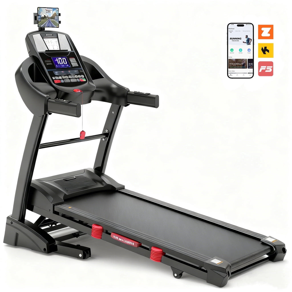 Qvamodo Folding Treadmill for Home–4.5HP Motor, 20-Level Auto Incline, 71 Programs, Free Courses & APP & Bluetooth, LCD Display, 18"×50" Cushioned Deck, 330 lbs Capacity, Jogging walking, Knee Straps Bonus