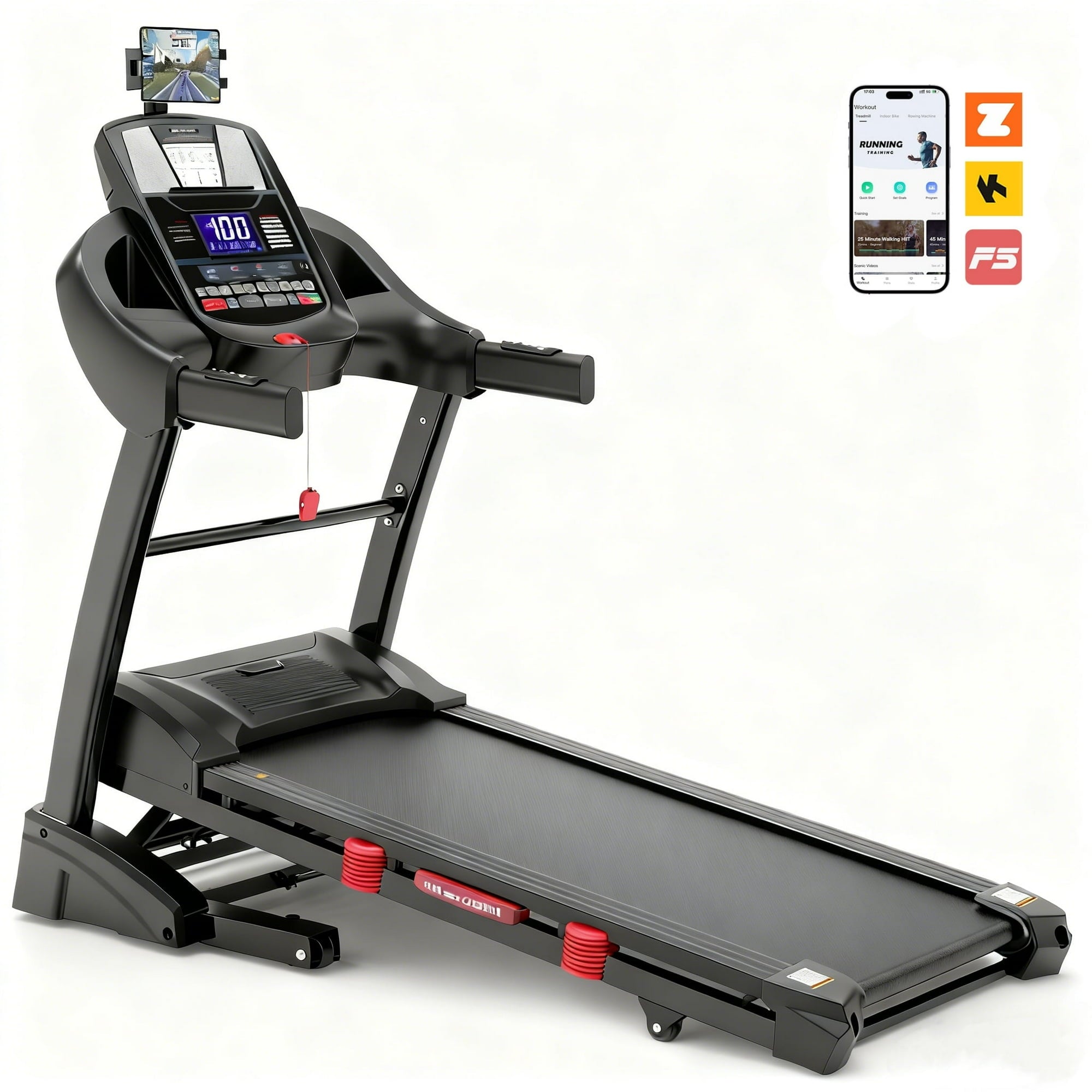 MAJUNES Folding Treadmill for Home–4.5HP Motor, 15-Level Auto Incline, 71 Programs, Free Courses & APP & Bluetooth, LCD Display, 18"×50" Cushioned Deck, 300 lbs Capacity, Jogging walking, Knee Straps Bonus