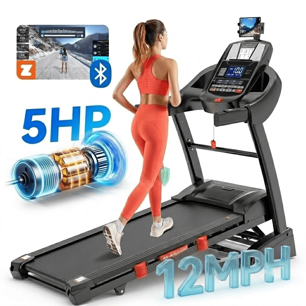 AQUGOKS Folding Treadmill for Home, 5HP Peak Brushless Motor, 0.6-12 MPH, 20% Auto Incline, 400 lbs Capacity, 51" x 18" Running Belt, 71 Programs, Hydraulic Folding Walking Jogging Running Machine