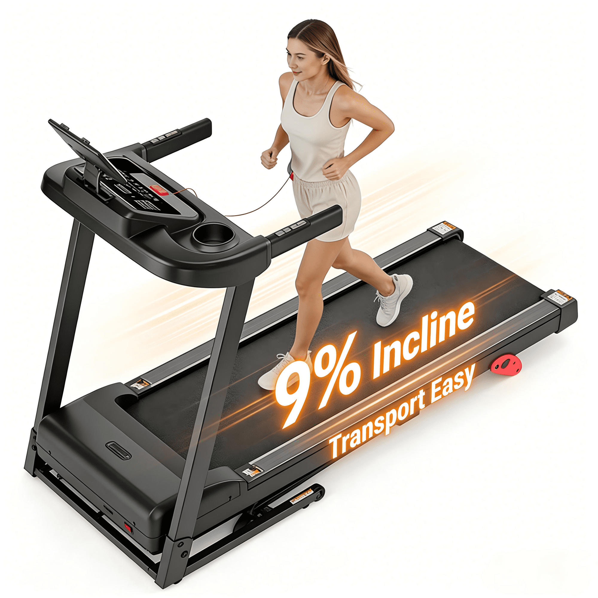 Qvamodo Folding Treadmill for Home with Incline, 3.0HP Motor, LED Display, Bluetooth Speakers, App Compatible, Shock Absorption Running Belt, Compact Home Treadmill for Walking & Running