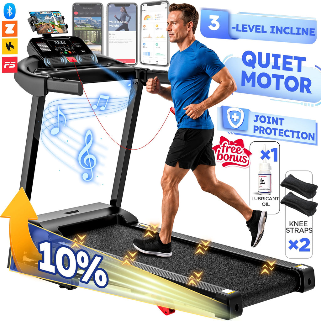 ODYAAZ Folding Treadmill for Home Use, 3.0HP Quiet Motor, 0–7.5 MPH Speed Range, APP Control with LED Console, Compact Foldable Design for Walking, Jogging & Apartment Fitness