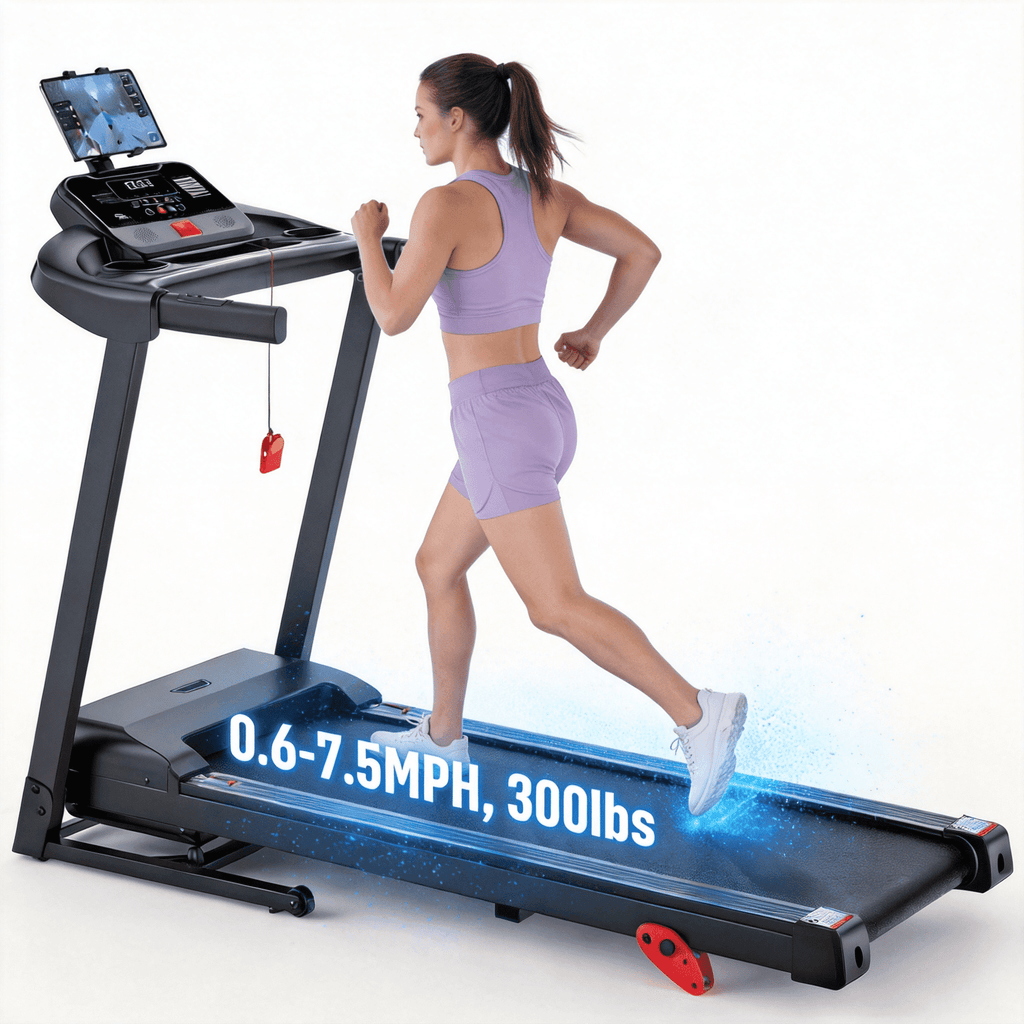 ODYAAZ Folding Treadmill for Home Use, 3.0HP Quiet Motor, 0–7.5 MPH Speed Range, APP Control with LED Console, Compact Foldable Design for Walking, Jogging & Apartment Fitness
