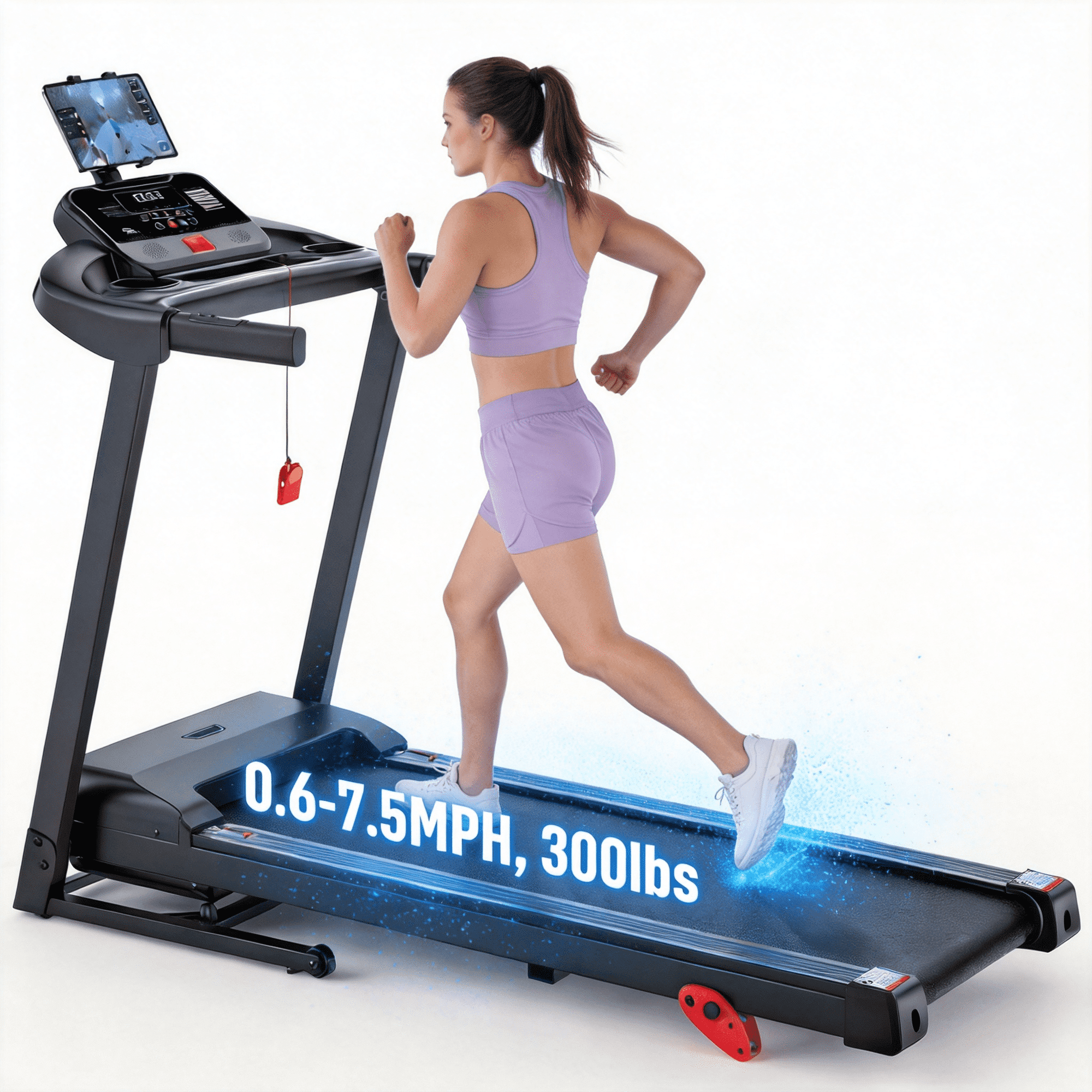 ODYAAZ Folding Treadmill for Home Use, 3.0HP Quiet Motor, 0–7.5 MPH Speed Range, APP Control with LED Console, Compact Foldable Design for Walking, Jogging & Apartment Fitness
