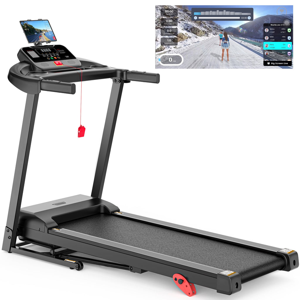 FaayFian Folding Treadmill for Small Space, Compact Electric Treadmill with 3HP Brushless Motor, 300 lb Capacity, 3-Level Manual Incline, 0.6–7.5 MPH, 64 Programs, FitShow APP, Bluetooth Speakers, LED Screen