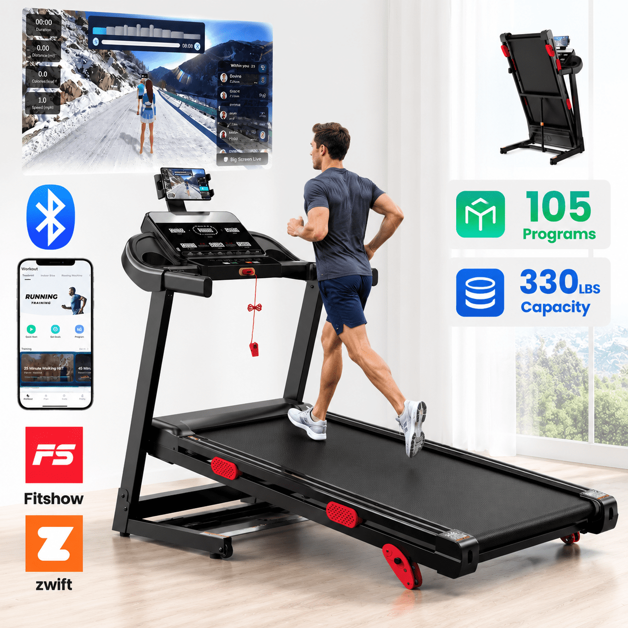 AQUGOKS Folding Treadmill Walking Pad with Incline for Home, 3.75HP Quiet Motor, 10% Manual Incline, 0.6–7.5 mph, 330 lbs Capacity, Exercise Equipment for Home Fitness
