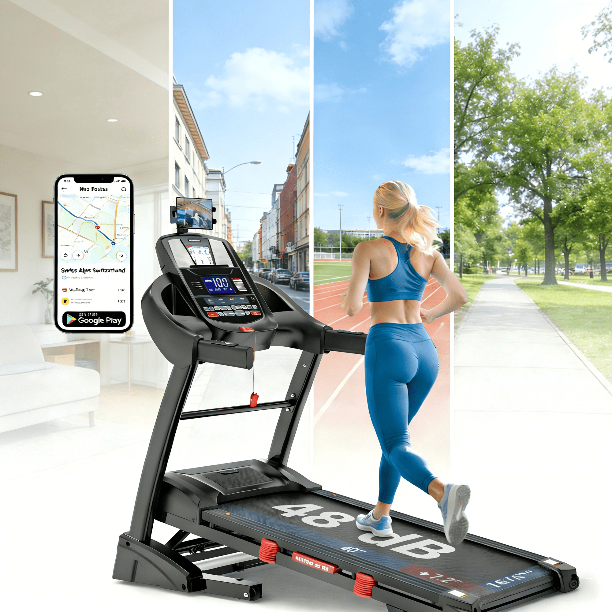 Qvamodo Folding Treadmill for Home with 15% Auto Incline, 5HP Dual Brushless Motor, 400 lb Capacity, 10 MPH, App Control