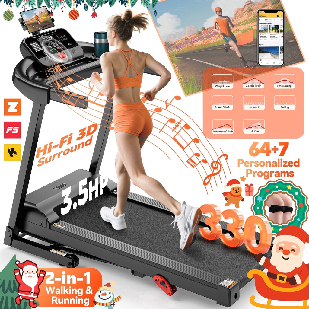 Campmoy  Folding Treadmill w/ Incline, 3.5HP Treadmill for Home w/ 330lb Capacity, 71 Programs