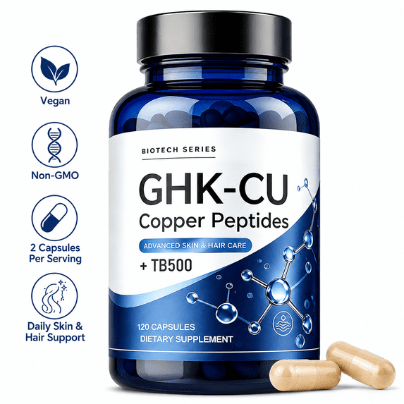 MAJUNES GHK-CU Copper Peptide Supplement, High Potency 18,000mcg Total Peptide Formula, Copper Peptides + TB500 for Skin & Hair Support, Collagen Wellness & Healthy, Vegan Capsules, Non-GMO, 120 Capsules