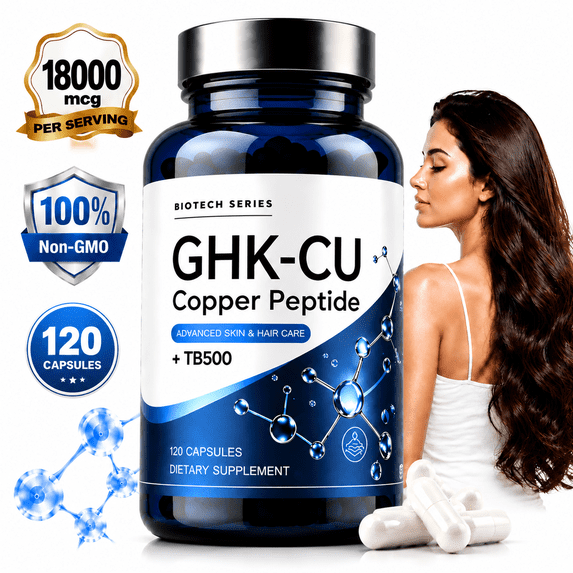 MAJUNES GHK-Cu Copper Peptide Supplement, 18000mcg Total Peptide Blend, 120 Vegan Capsules, 60 Servings | Skin & Hair Wellness Support, GHK-Cu Copper Peptide Formula with Amino Acid Blend, Non-GMO Supplement