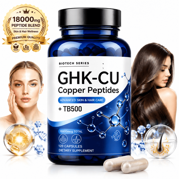 MAJUNES GHK-Cu Copper Peptide Supplement with TB500, Supports Collagen Production, Skin Elasticity, Radiant Skin, Anti-Aging & Hair Growth Support, 120 Vegan Capsules, 18,000mcg Total Peptide Blend