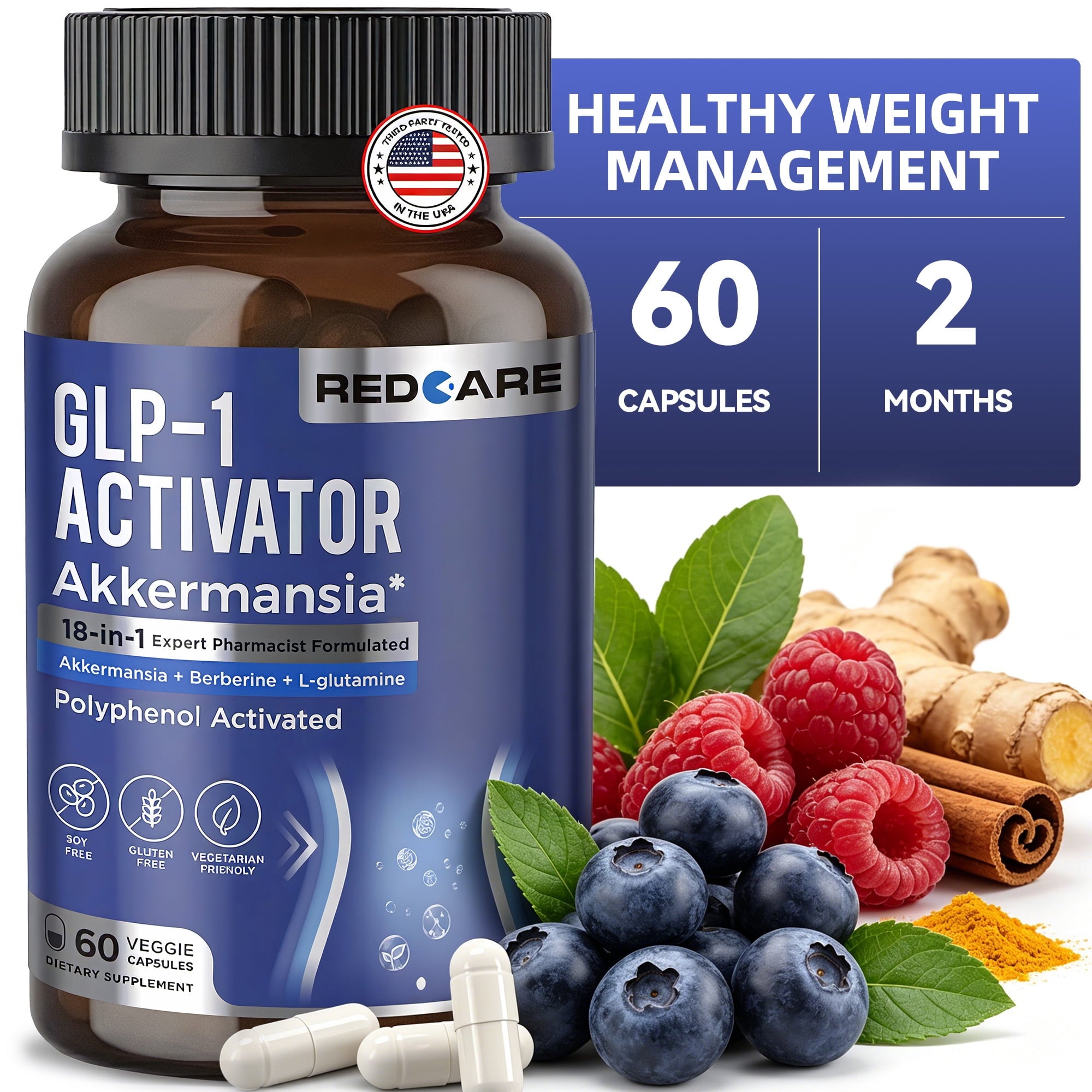 MAJUNES GLP-1 Daily Support 18-in-1 Berberine, Probiotic & Prebiotic, Gut Health & Metabolism Support for Women & Men, (60 Capsules)