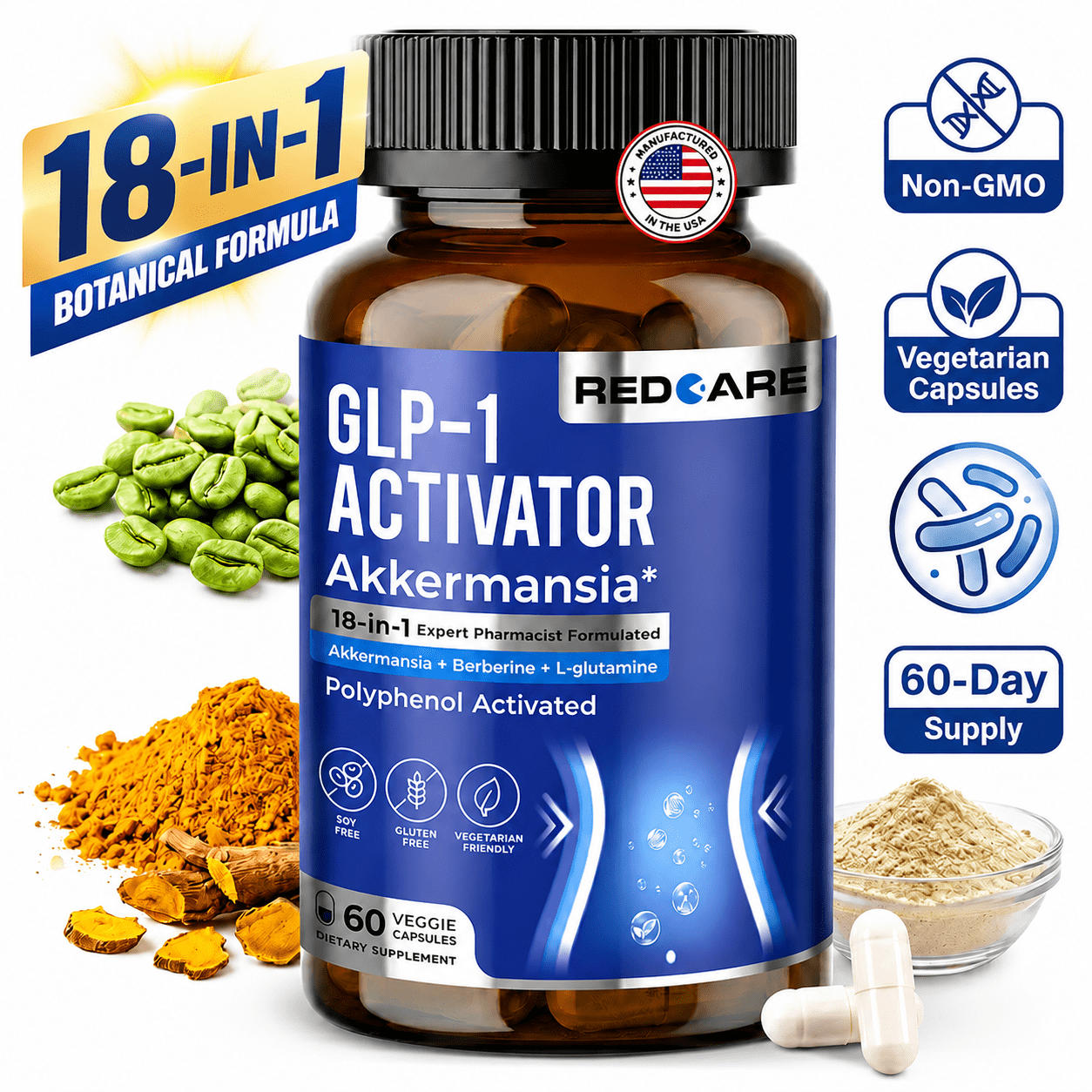 MAJUNES GLP-1 Vitamin Support Botanical Supplement, 18 Ingredient Vegetarian Capsules, Inulin Fiber Blend, Garcinia Cambogia, Green Coffee Extract, Chromium, 60 Day Supply