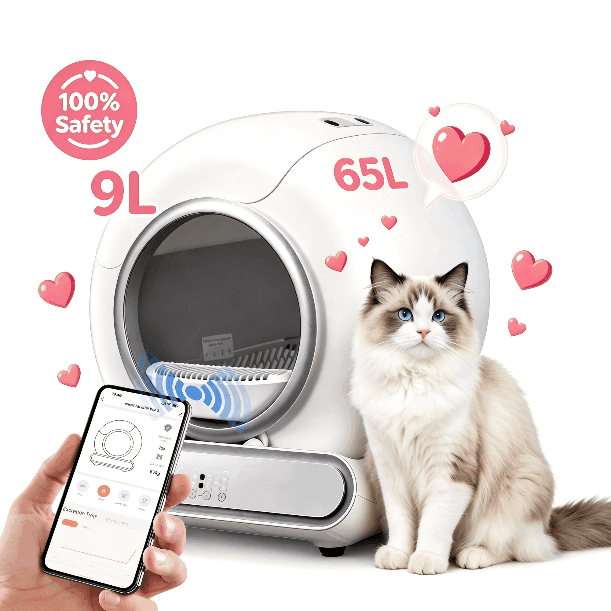 ODYAAZ Automatic Self Cleaning Cat Litter Box, APP Remote Control, Advanced Safety Protection & Odor Elimination for Multiple Cats, Intelligent Radar Smart Auto Litter Box with 2 Rolls Garbage Bags