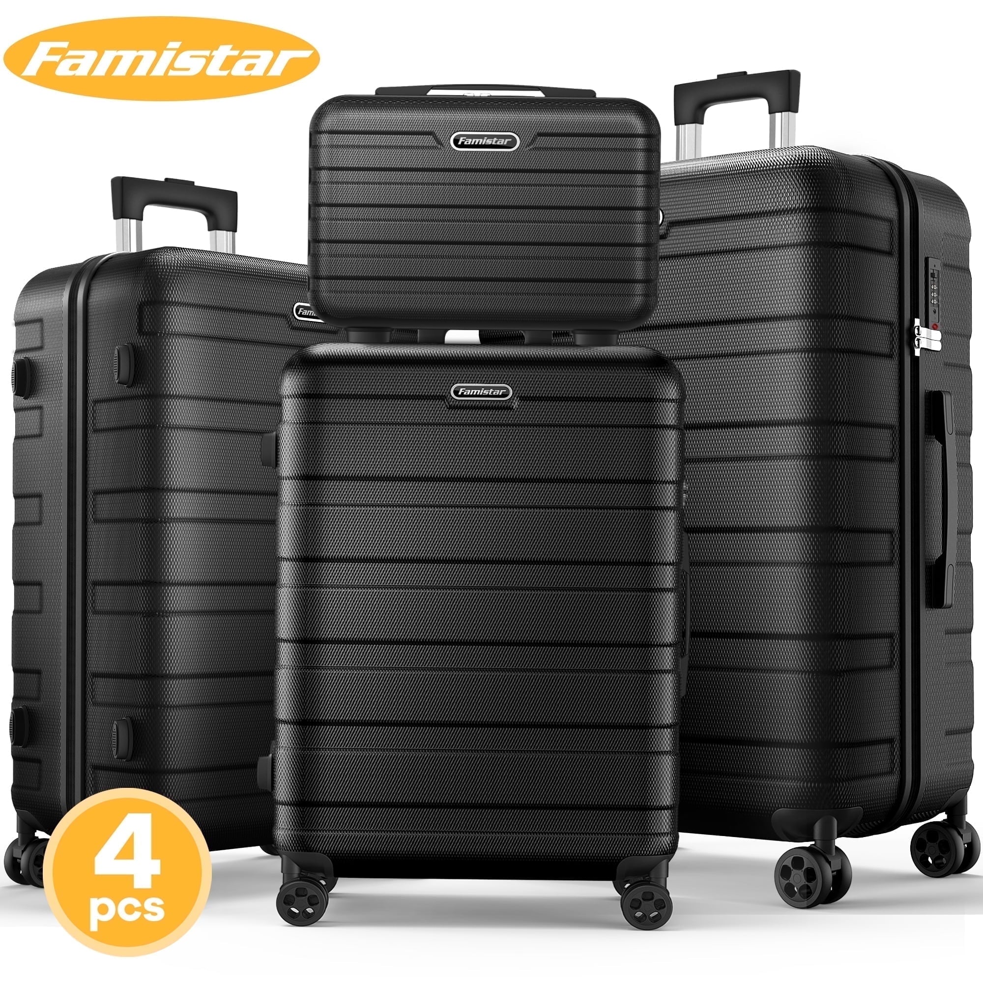 ODYAAZ Hardside Luggage 4 Pcs Set, Hardshell Suitcases with Spinner Wheels & TSA Lock, 14" Travel Case, 20" Carry-On Luggage, 24" Checked Luggage, 28" Checked Luggage, Black