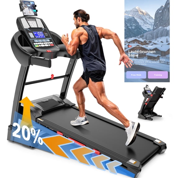 AQUGOKS Home 4.95HP Treadmill with 20% Auto Incline, 400LB Capacity Foldable Treadmills with 12MPH Max Speed, 71 intelligent Programs, 51"×18" Extra-Wide Running Surface, Walking Running Electric Machine