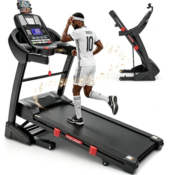 OXIBYPU Home Folding Electric Treadmill with 20% Incline & Speed 0.6–9 MPH, 300 lbs Capacity, 5HP Quiet Brushless Walking Pad Treadmill with Touch Screen, 18" Wide Running Belt for Home Gym, APP Control