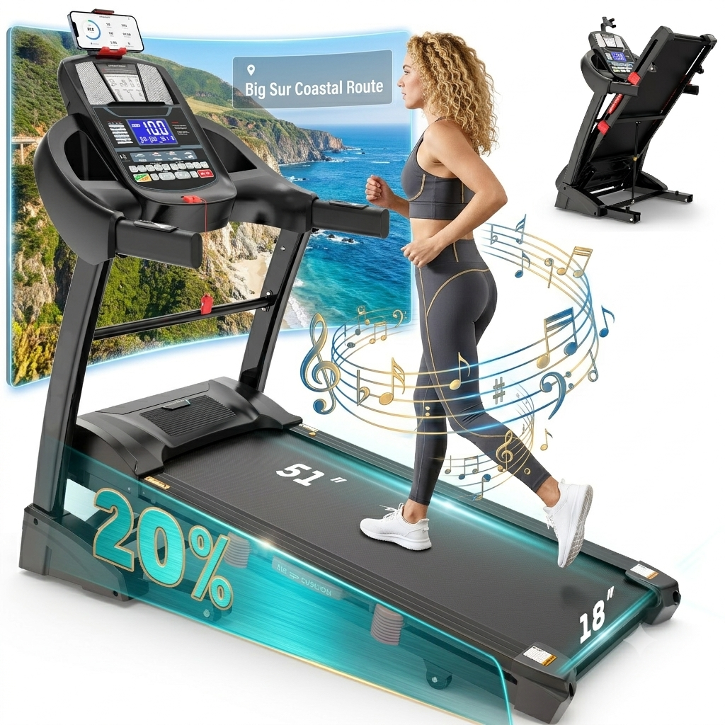 AQUGOKS Home Folding Treadmill with 20% Auto Incline,18" Wide Belt Treadmills, 12MPH 5.15HP Brushless Incline Treadmill for Home, 400LBS Foldable Treadmills with Screen & APP & Heart Rate,
