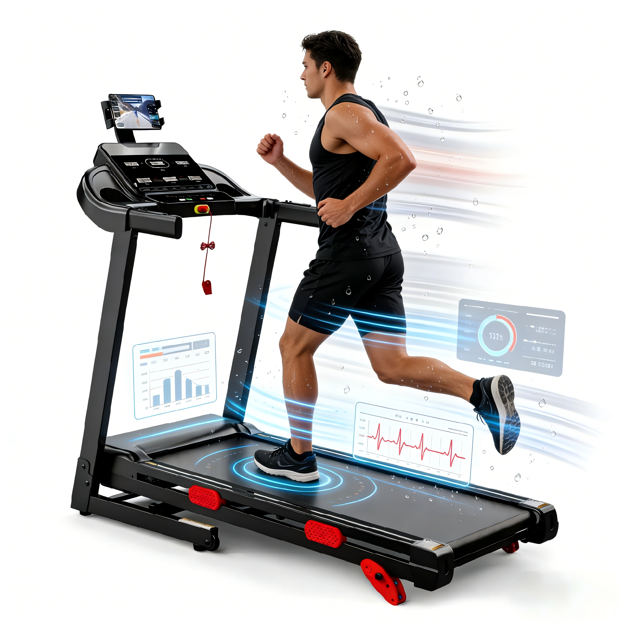 Qvamodo Home Folding Treadmill with Quiet 3.75HP Motor, Compact Design, App Control, Incline Training, Shock Absorption Running Machine for Home Office