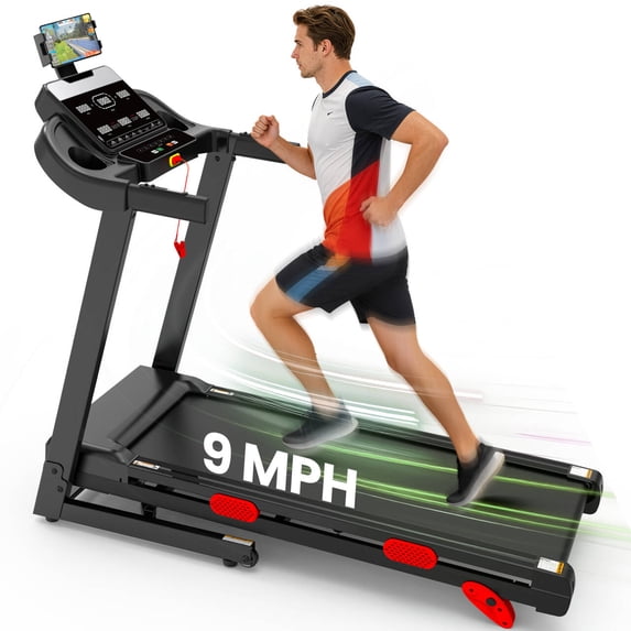 AQUGOKS Incline 9MPH Treadmill 330lb Capacity, Portable Folding Treadmill for Home, 3.5HP Motor, Jogging Walking Treadmill with APP Control, 105 Programs, Dual Bluetooth Speakers, Exercise Equipment