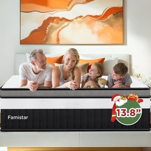 Campmoy King Mattress, 14 Inch Gel Memory Foam Bed in a Box, Breathable & Cooling Design with Zoned Pressure Relief, Medium Firm Feel for Motion Isolation, CertiPUR-US Certified, Sleep Comfort