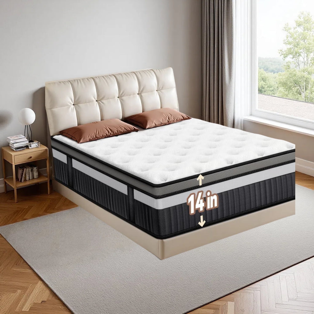 Qvamodo King Mattress 14 Inch, Hybrid Mattress King Size with Comfy Support, Bed Mattresses 14 Inch with Individual Pocket Springs for Motion Isolation & Pressure Relief, Certipur-Us Certified