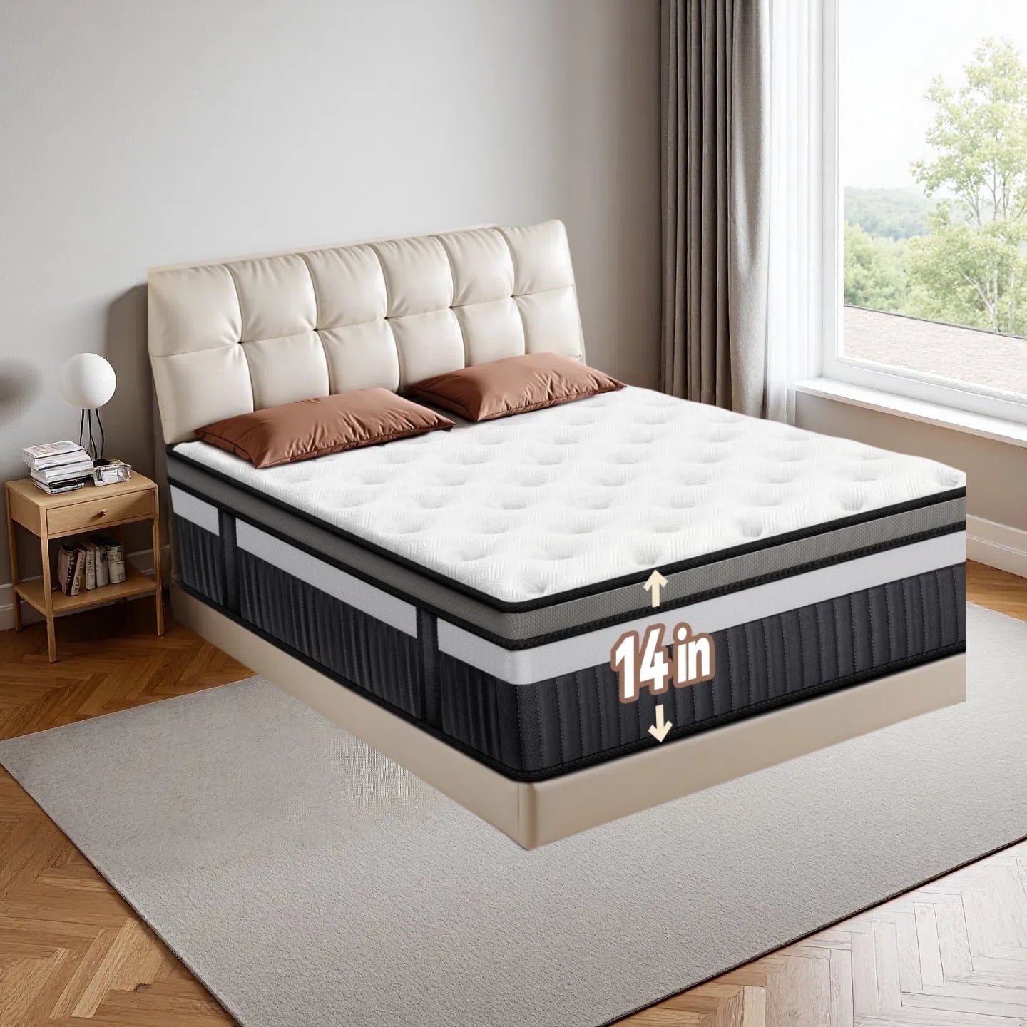 Qvamodo King Mattress 14 Inch, Hybrid Mattress King Size with Comfy Support, Bed Mattresses 14 Inch with Individual Pocket Springs for Motion Isolation & Pressure Relief, Certipur-Us Certified