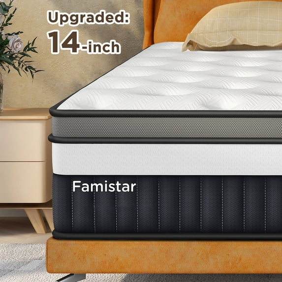 MAJUNES King Mattress, 14 Inch Memory Foam Hybrid Bed, Medium Firm with Motion Isolation, Zoned Pressure Relief, Breathable and Cooling Fabric, CertiPUR-US Certified