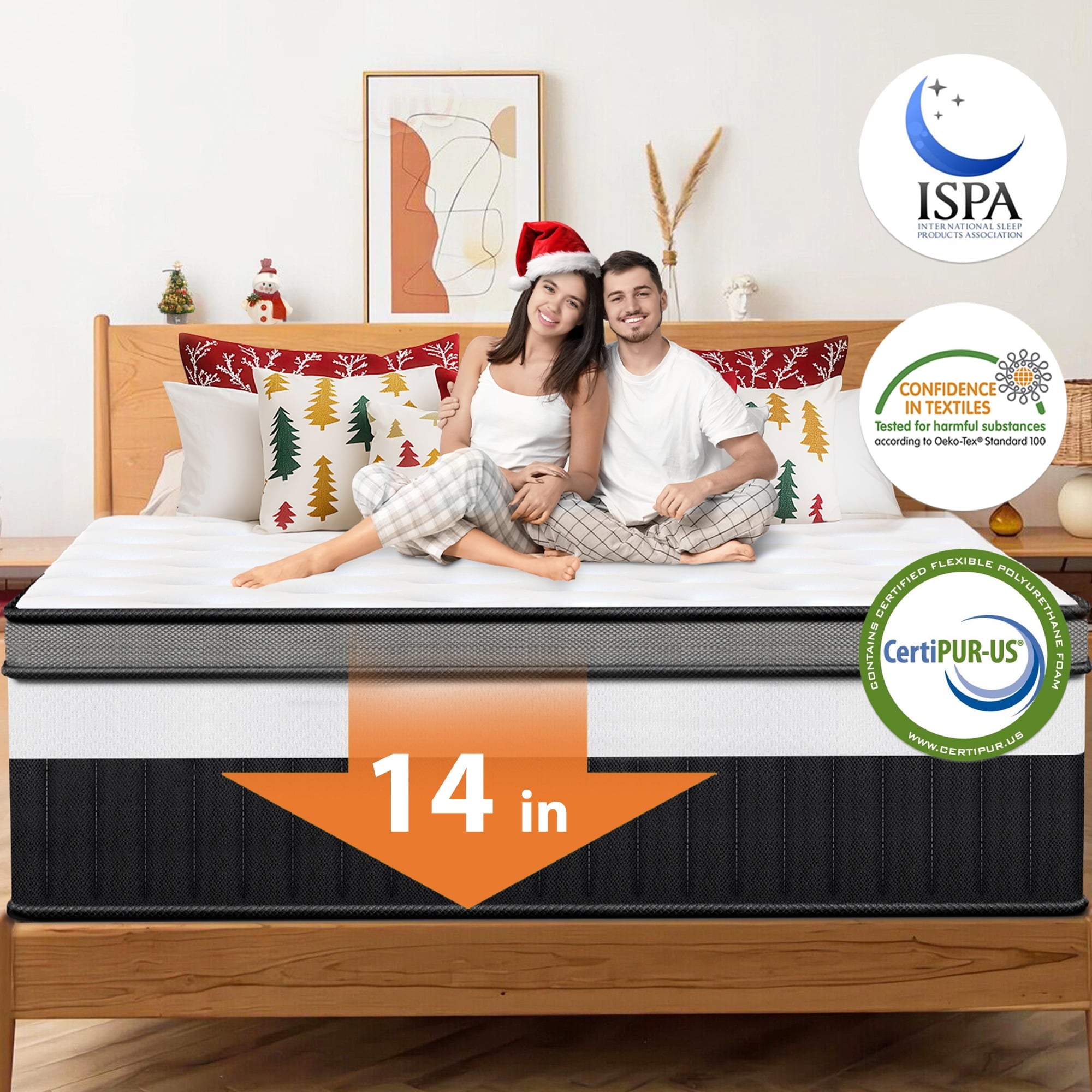 Campmoy 14inch Queen Mattress, Memory Foam Mattress, Bed in a Box, Medium Firm, Zoned Pressure Relief, Certified Safe Foams & Fabric, Breathable & Cooling Mattress