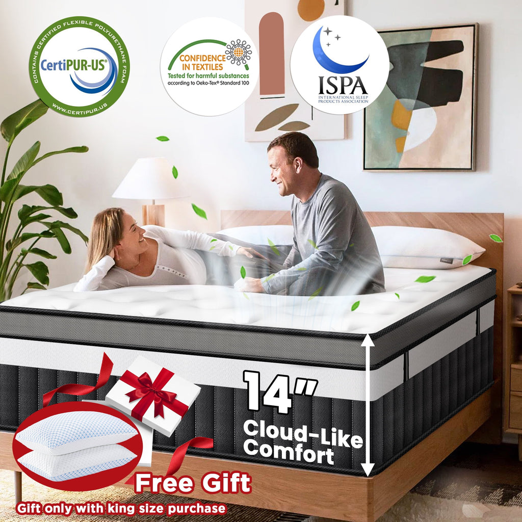 ODYAAZ King Mattress in a Box, 14in Memory Foam Mattress, Motion Isolation, Zoned Pressure Relief, Cooling & Breathable, Gel Infused, Medium Firm Feel, CertiPUR-US Certified