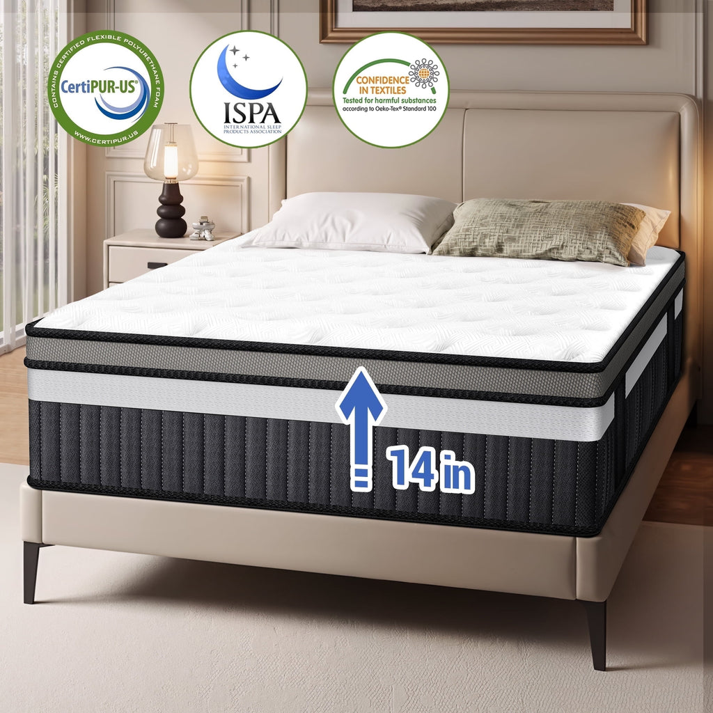 FaayFian King Size Mattress, FaayFian 14 Inch Cooling Memory Foam and Individually Pocket Innerspring Hybrid Mattress, King Bed Mattress in a Box, CertiPUR-US Certified, Medium King Size Mattress