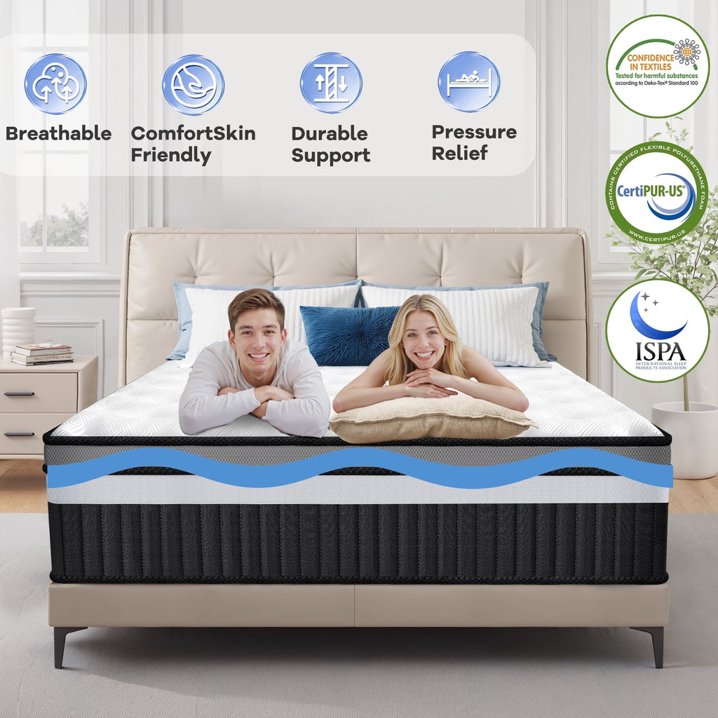 WNANEEZ King Mattress In a Box, 14" Cooling Gel Memory Foam King Size Mattress, Medium Firm for Presure Relief&Cooler Sleep, CertiPUR-US
