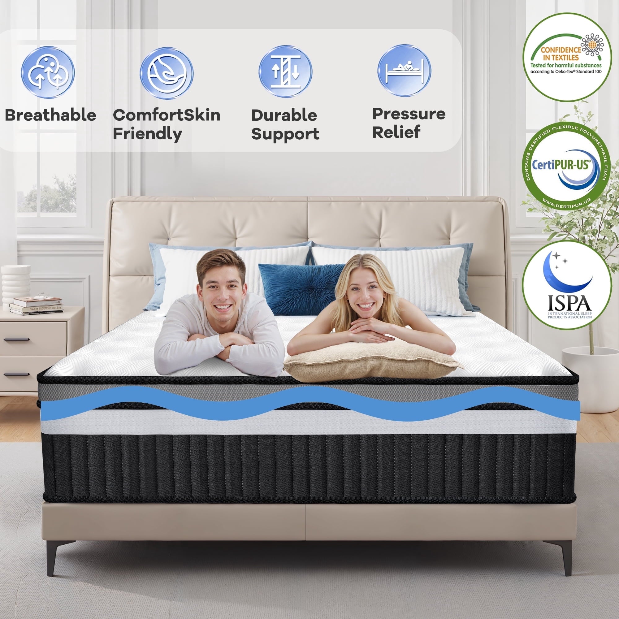 WNANEEZ King Mattress In a Box, 14" Cooling Gel Memory Foam King Size Mattress, Medium Firm for Presure Relief&Cooler Sleep, CertiPUR-US